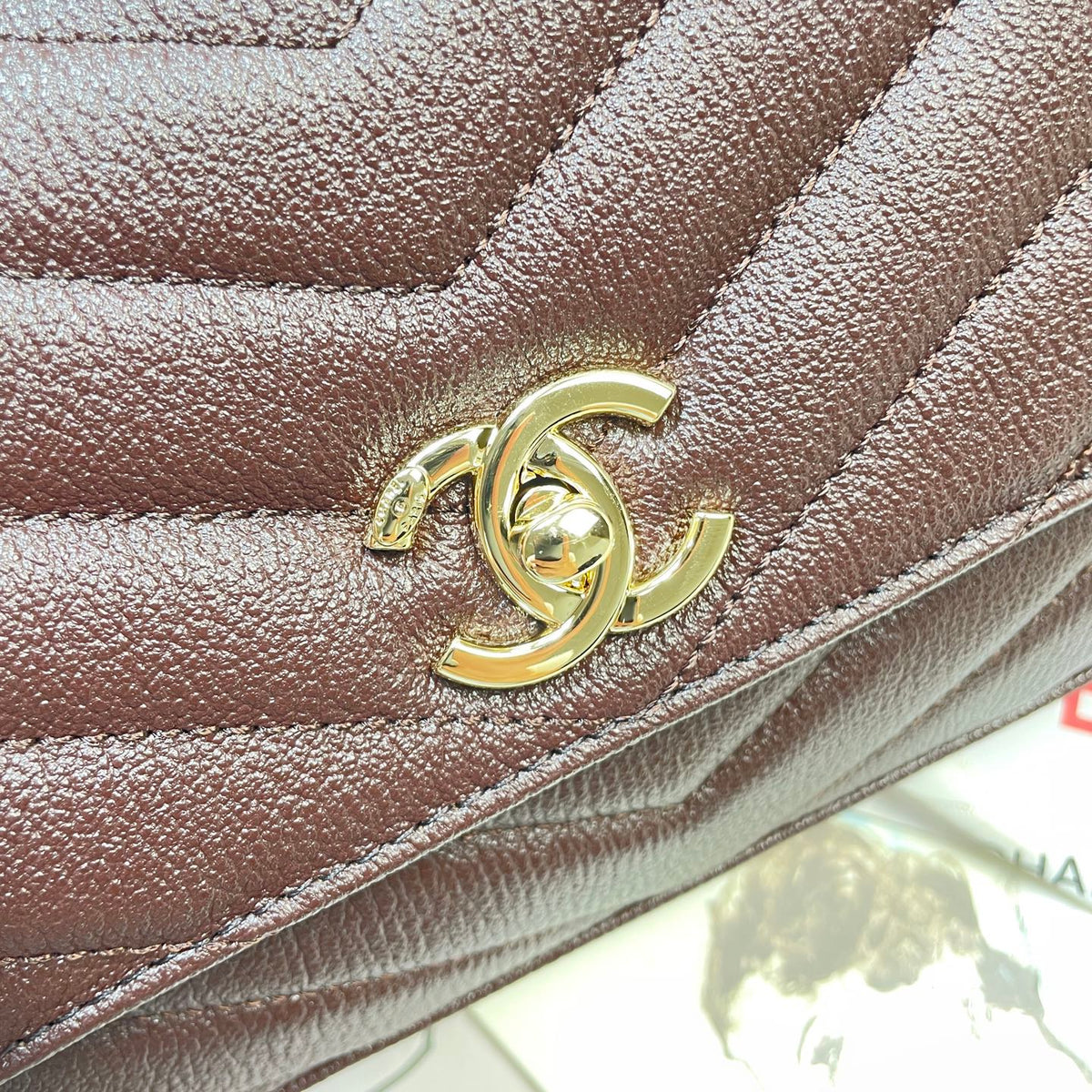 CC Maxi Flap Bag with Top Handle 31.5cm Coffee Goatskin