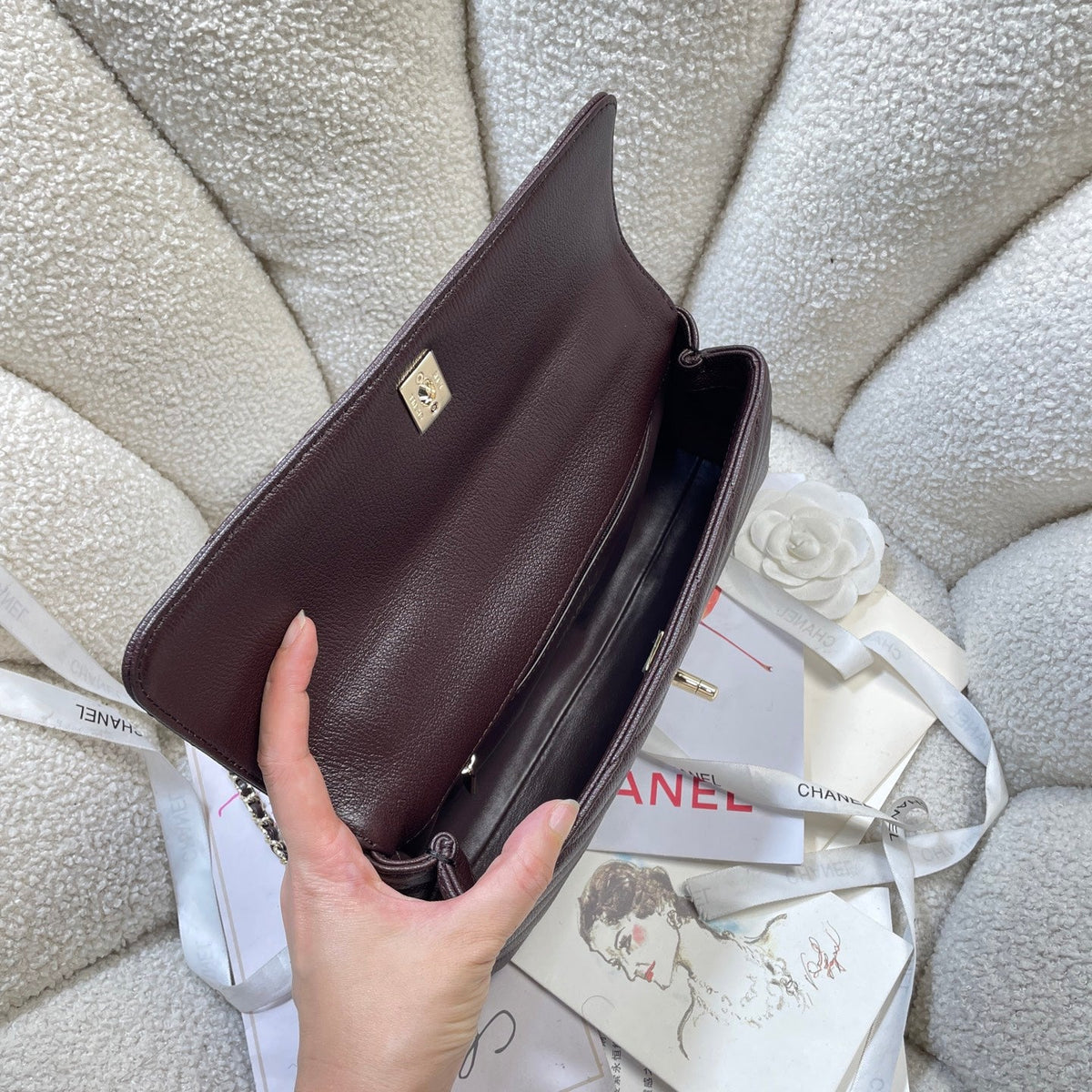 CC Maxi Flap Bag with Top Handle 31.5cm Coffee Goatskin