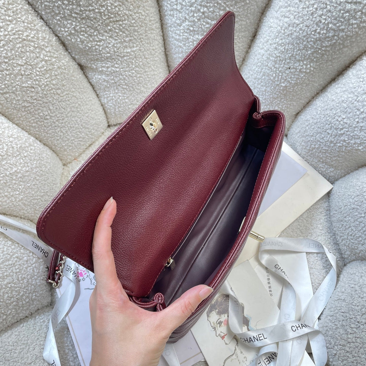 CC Maxi Flap Bag with Top Handle 31.5cm Burgundy Goatskin