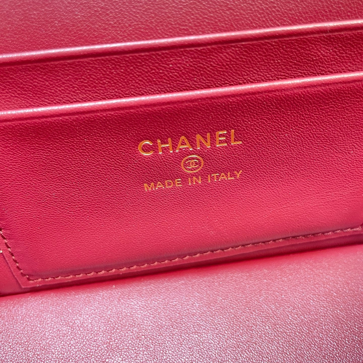 Chanel 2026 Vanity Bag 19.5cm Burgundy Cowhide With Lizard Embossing