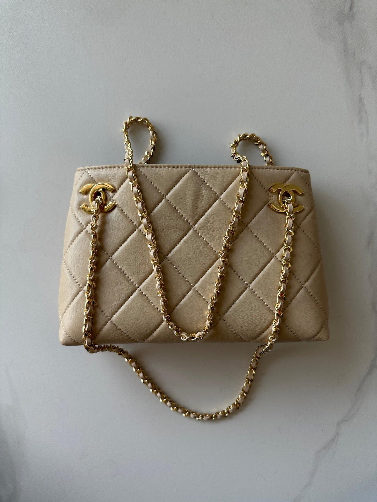 CC Mini Shopping Beige Quited Lambskin 292269