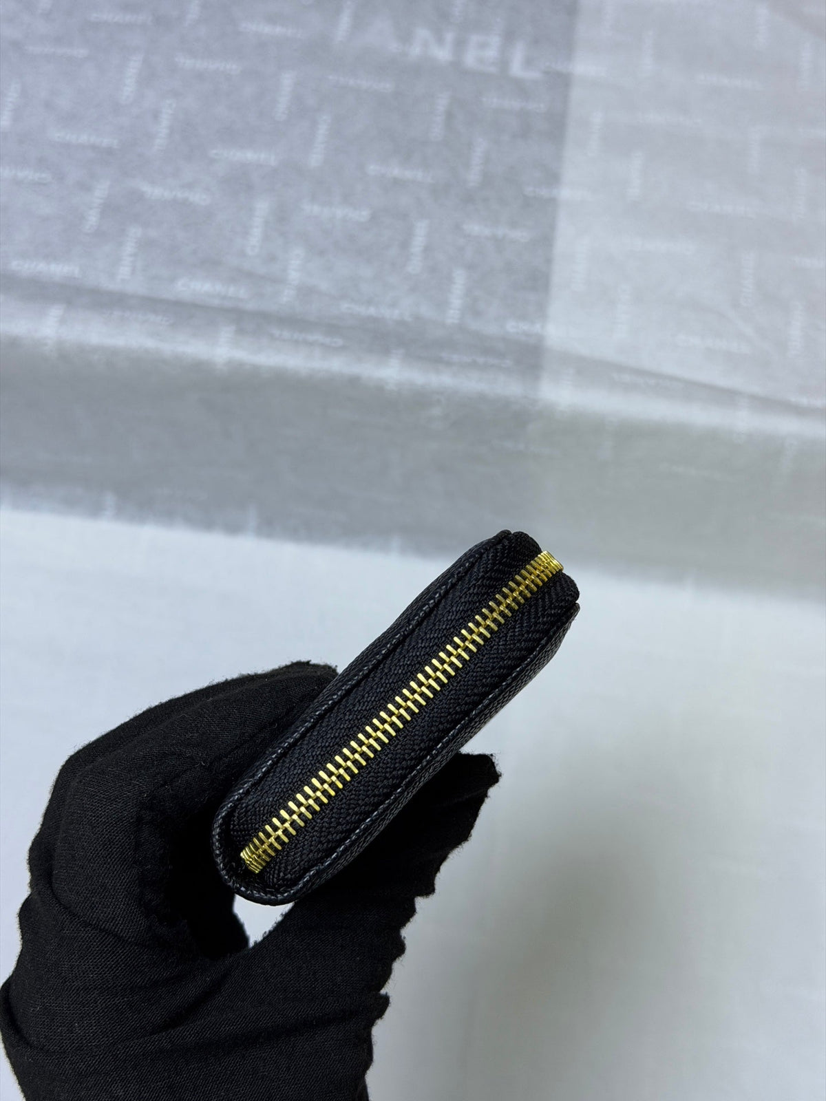 CC 26P Zipper Card Holder Black Quited Caviar Leather