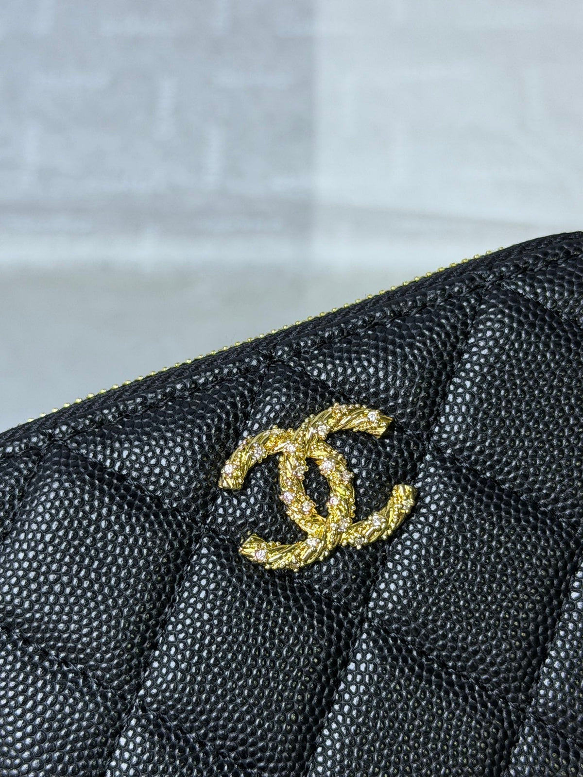 CC 26P Zipper Card Holder Black Quited Caviar Leather