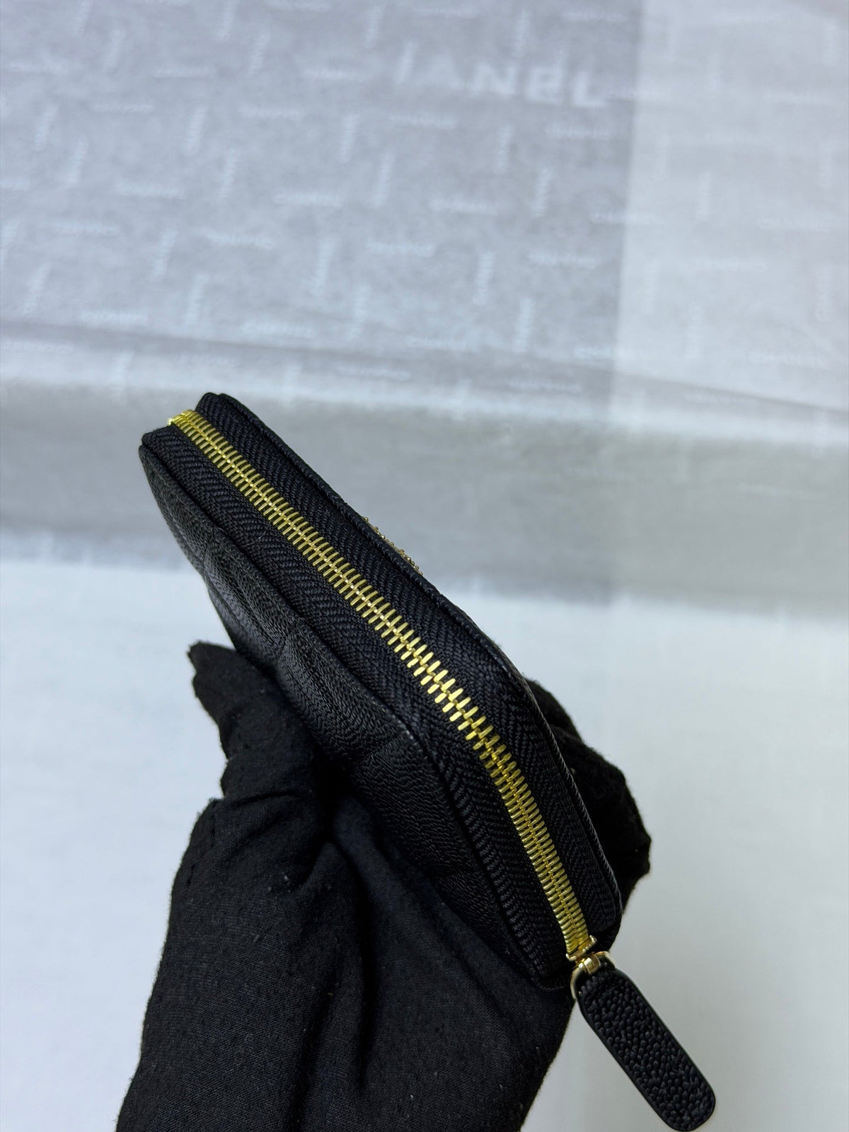 CC 26P Zipper Card Holder Black Quited Caviar Leather