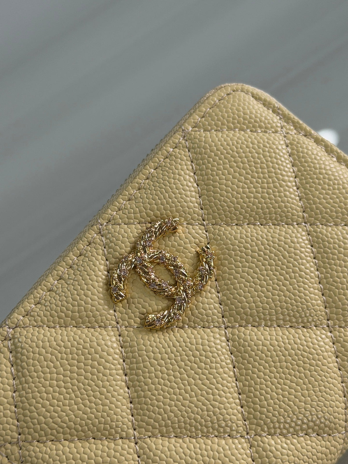 CC 26P Zipper Card Holder Yellow Quited Caviar Leather