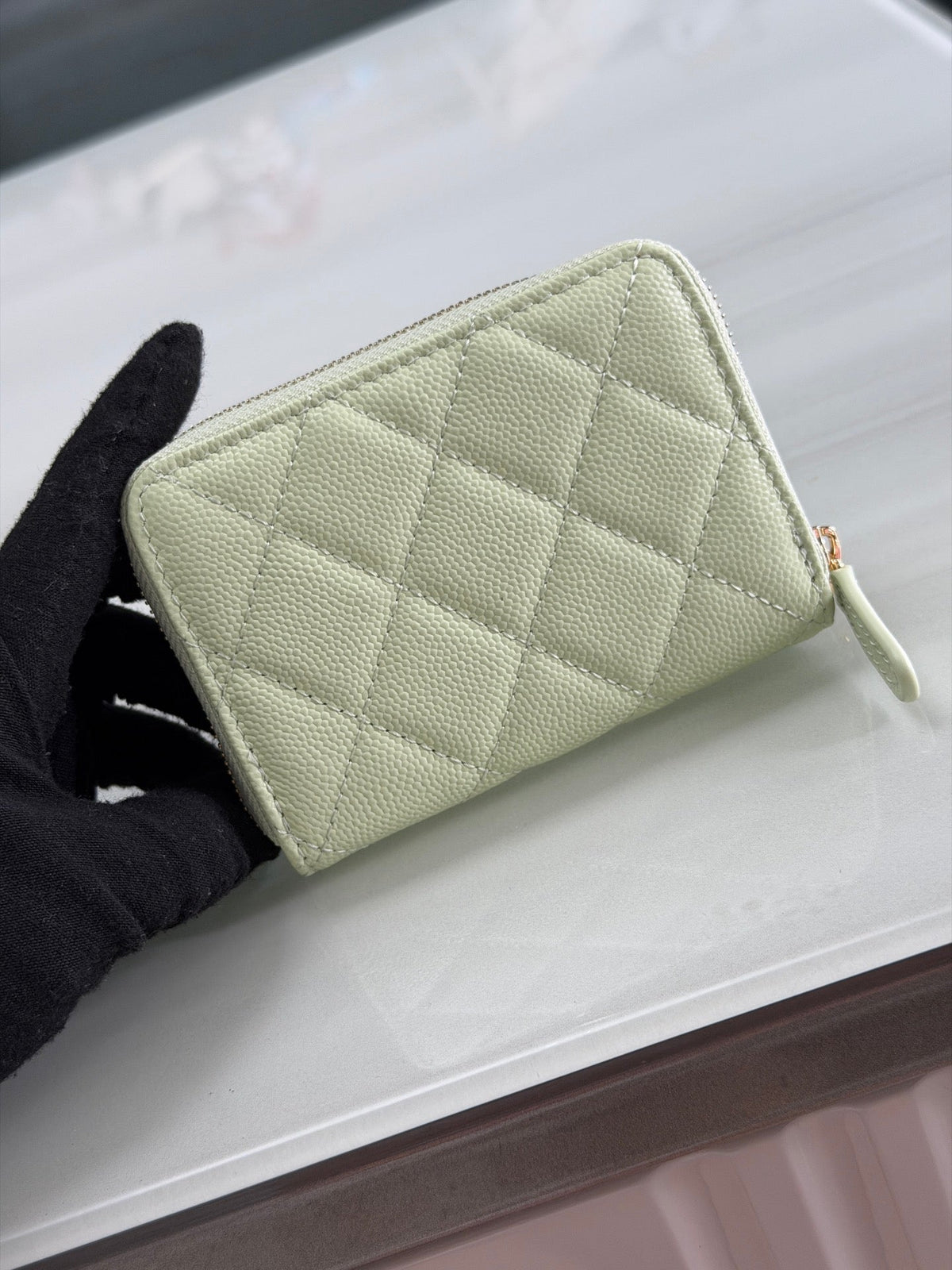 CC 26P Zipper Card Holder Light Yellow Quited Caviar Leather