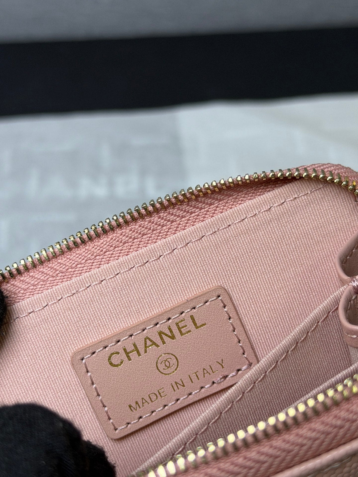 CC 26P Zipper Card Holder Light Pink Quited Caviar Leather