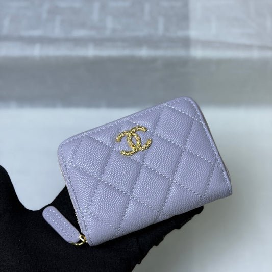 CC 26P Zipper Card Holder Light Purple Quited Caviar Leather