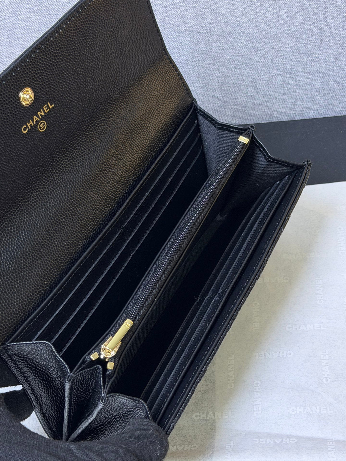 CC 26P Long Flip Wallet Black Quited Caviar Leather