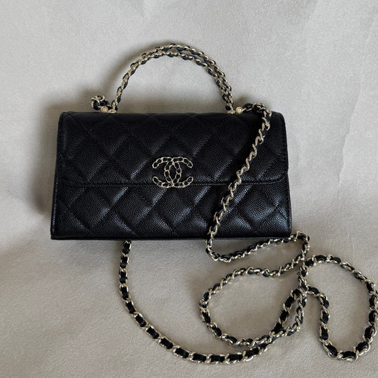CC 23P Top Handle Kelly Clutch Black Caviar Leather 282525
