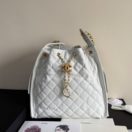 CC 25 Hobo Bag 30cm White Grained Calfskin Leather GHW 282483