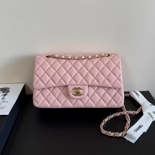 CC Classic Double Flap Bag 25cm Light PInk Caviar Leather
