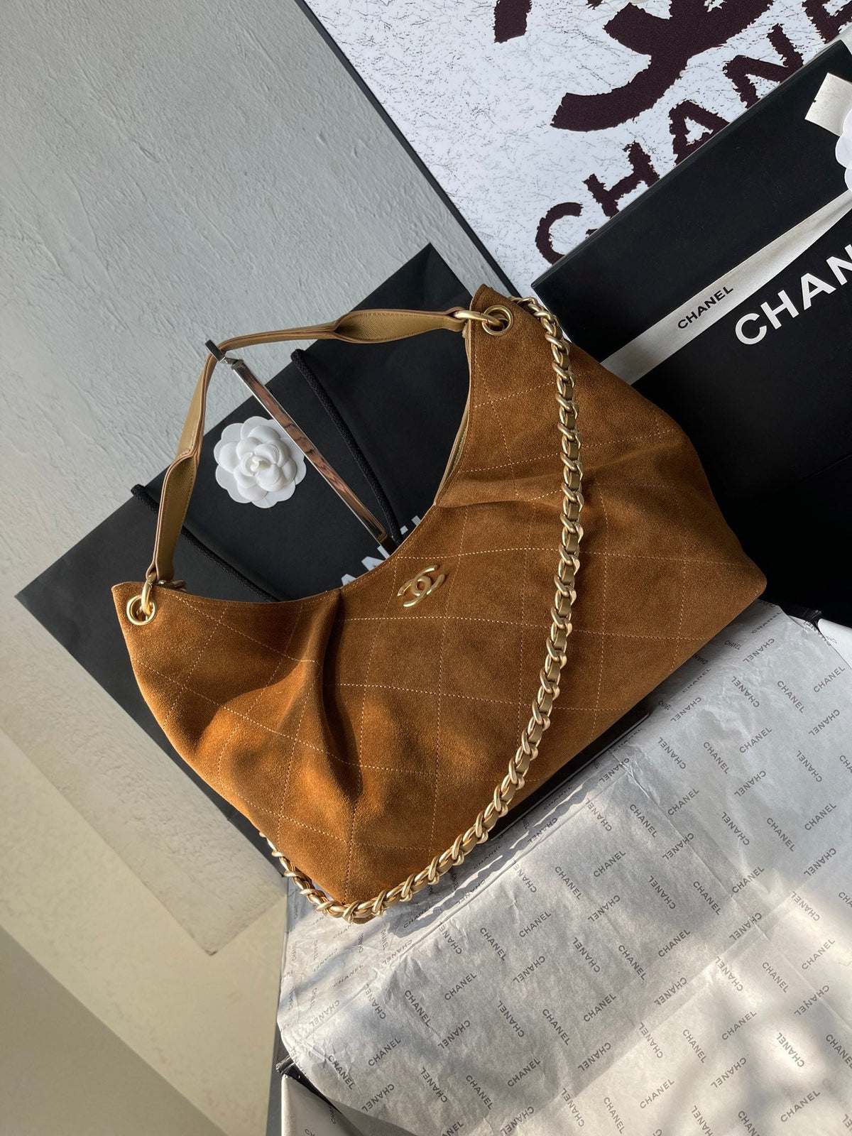 CC Cruise 25/26 Hobo Bag Caramel Suede GHW 269207