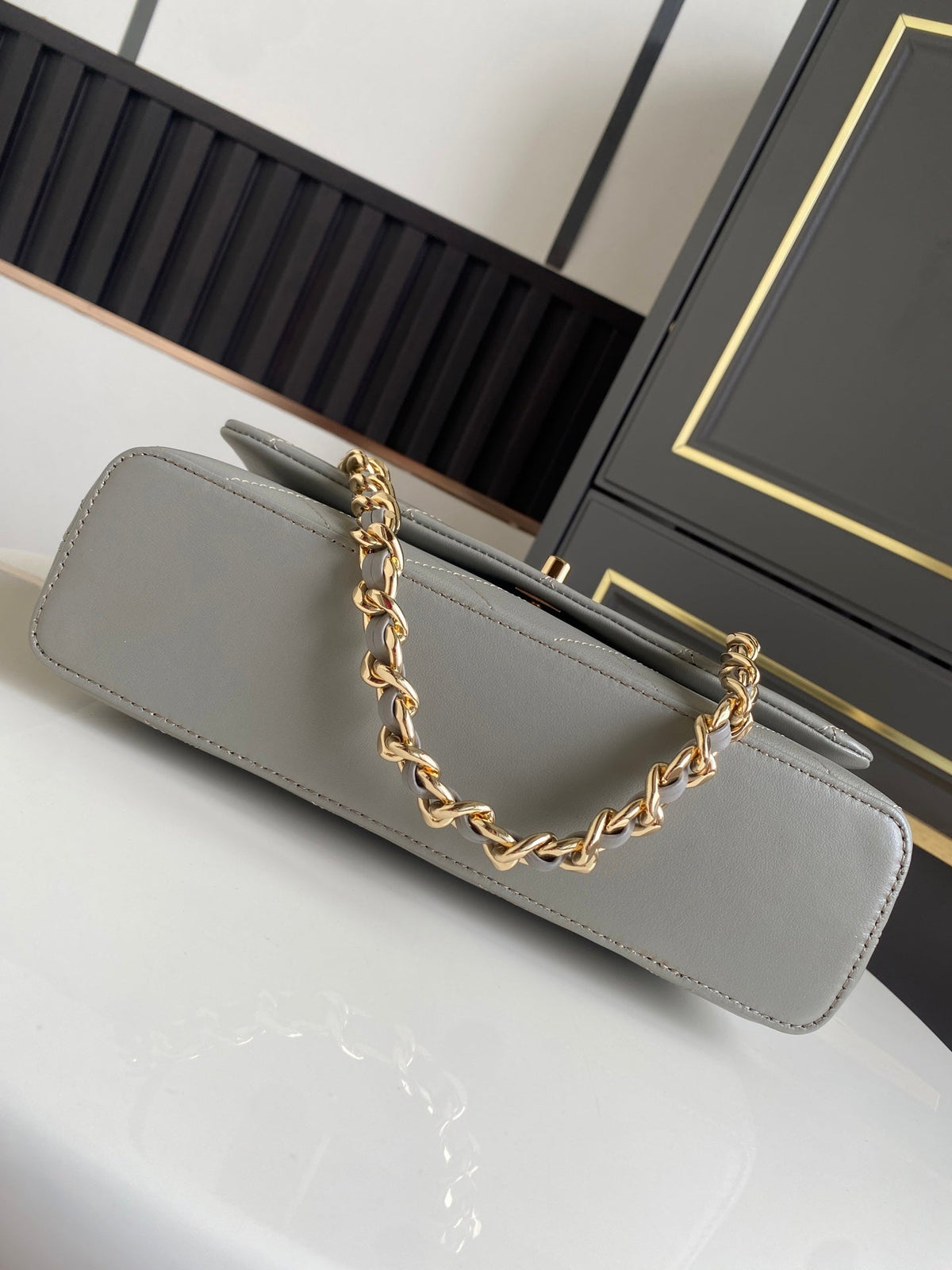 CC 26P AS6112 Flap Bag 25cm Gray Quited Lambskin