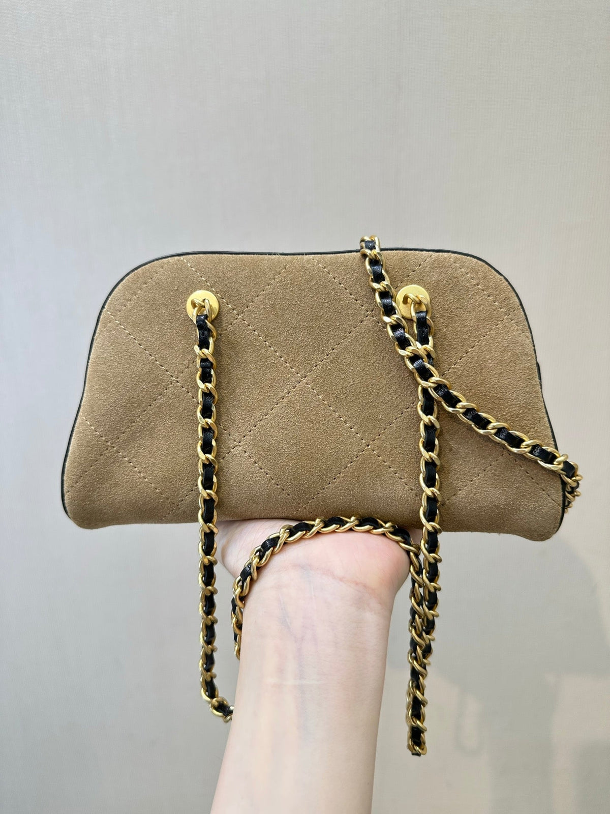 CC Pre-Collection 26s Clutch With Strap Khaki Suede