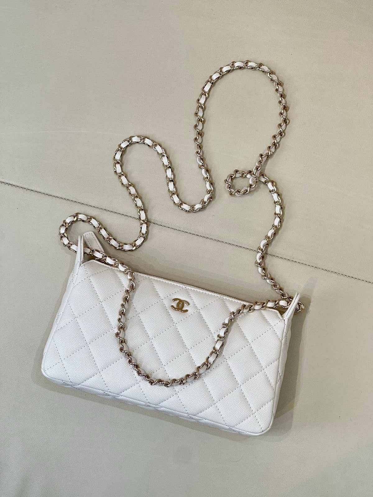 Chanel 26C Hobo Clutch White Caviar Leather