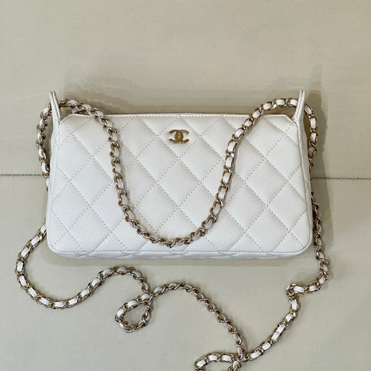 Chanel 26C Hobo Clutch White Caviar Leather