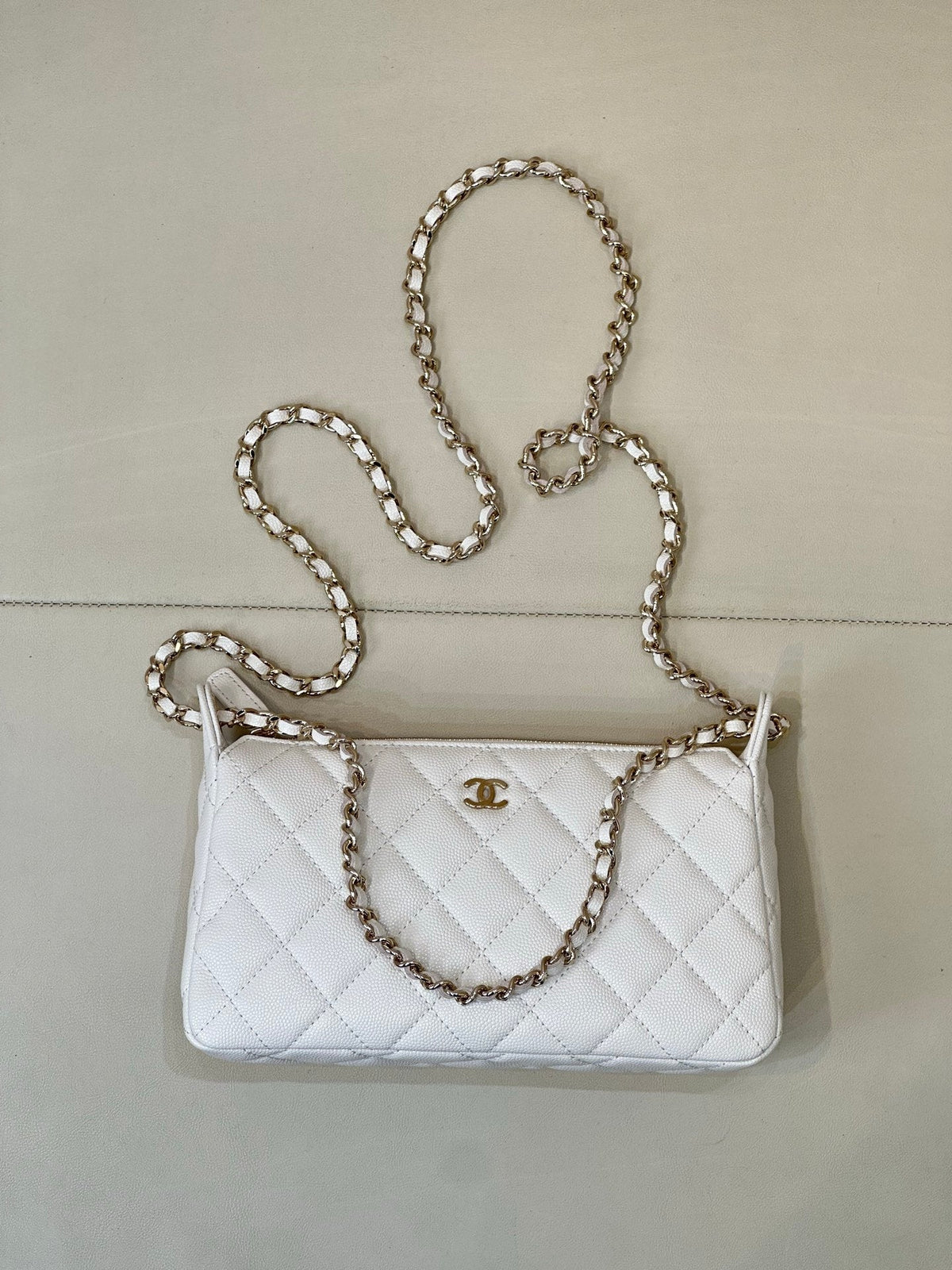 Chanel 26C Hobo Clutch White Caviar Leather