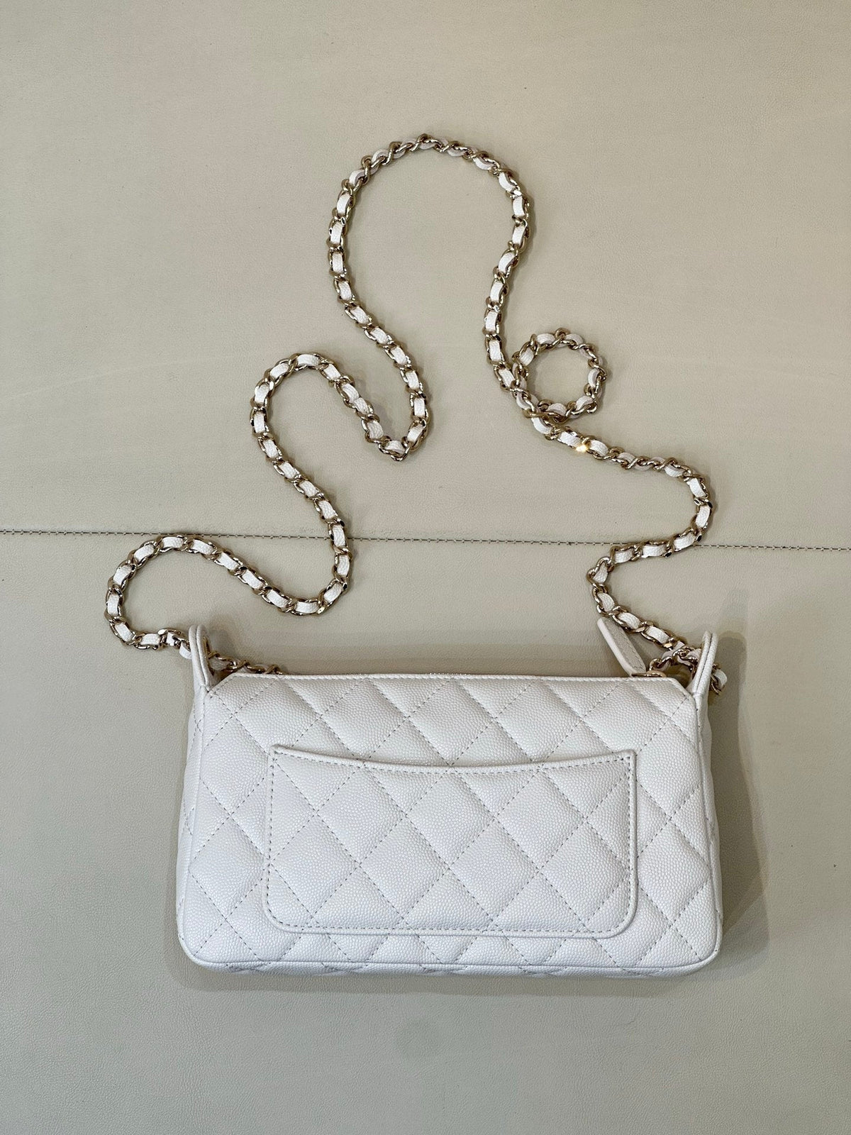 Chanel 26C Hobo Clutch White Caviar Leather