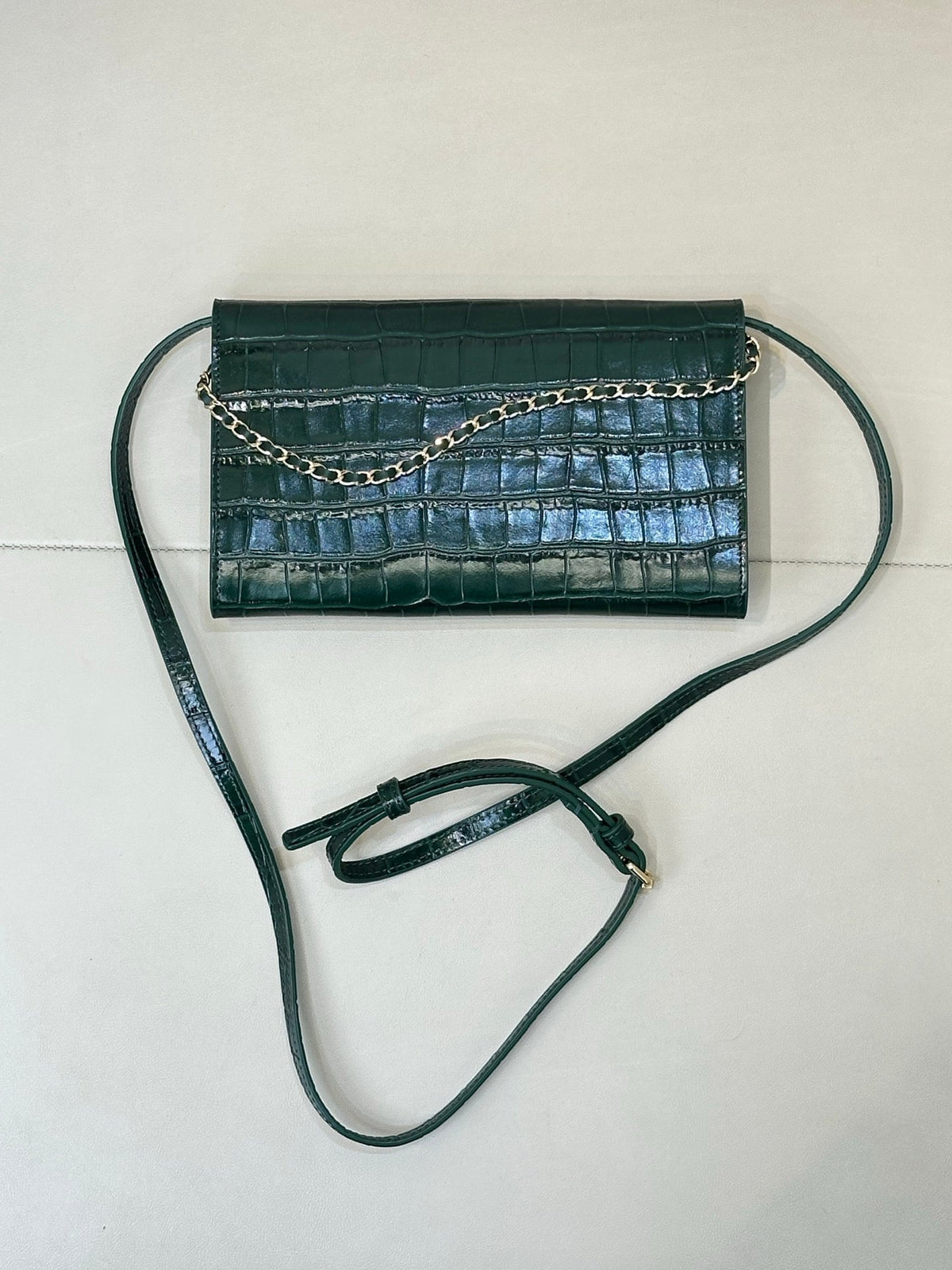 Chanel 26S Clutch With Chain Green Lizard-Embossed Calfskin