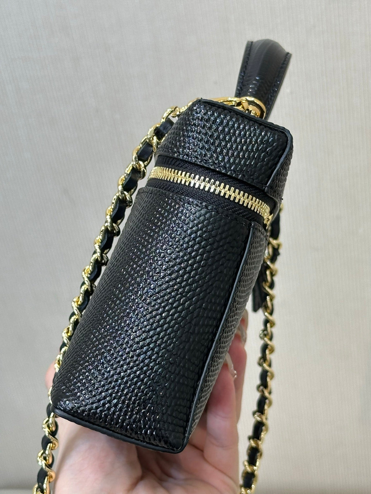 Chanel 2026 Vanity Bag 19.5cm Black Cowhide With Lizard Embossing