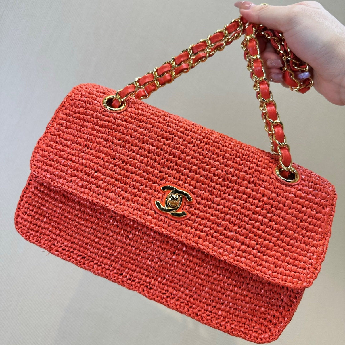 CC 26s Coco Beach Flap Bag Red Raffia 143486
