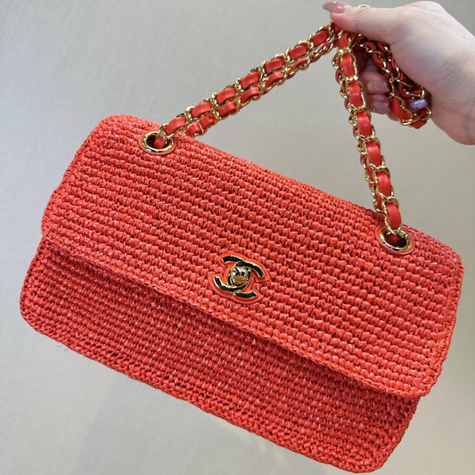 CC 26s Coco Beach Flap Bag Red Raffia 143486