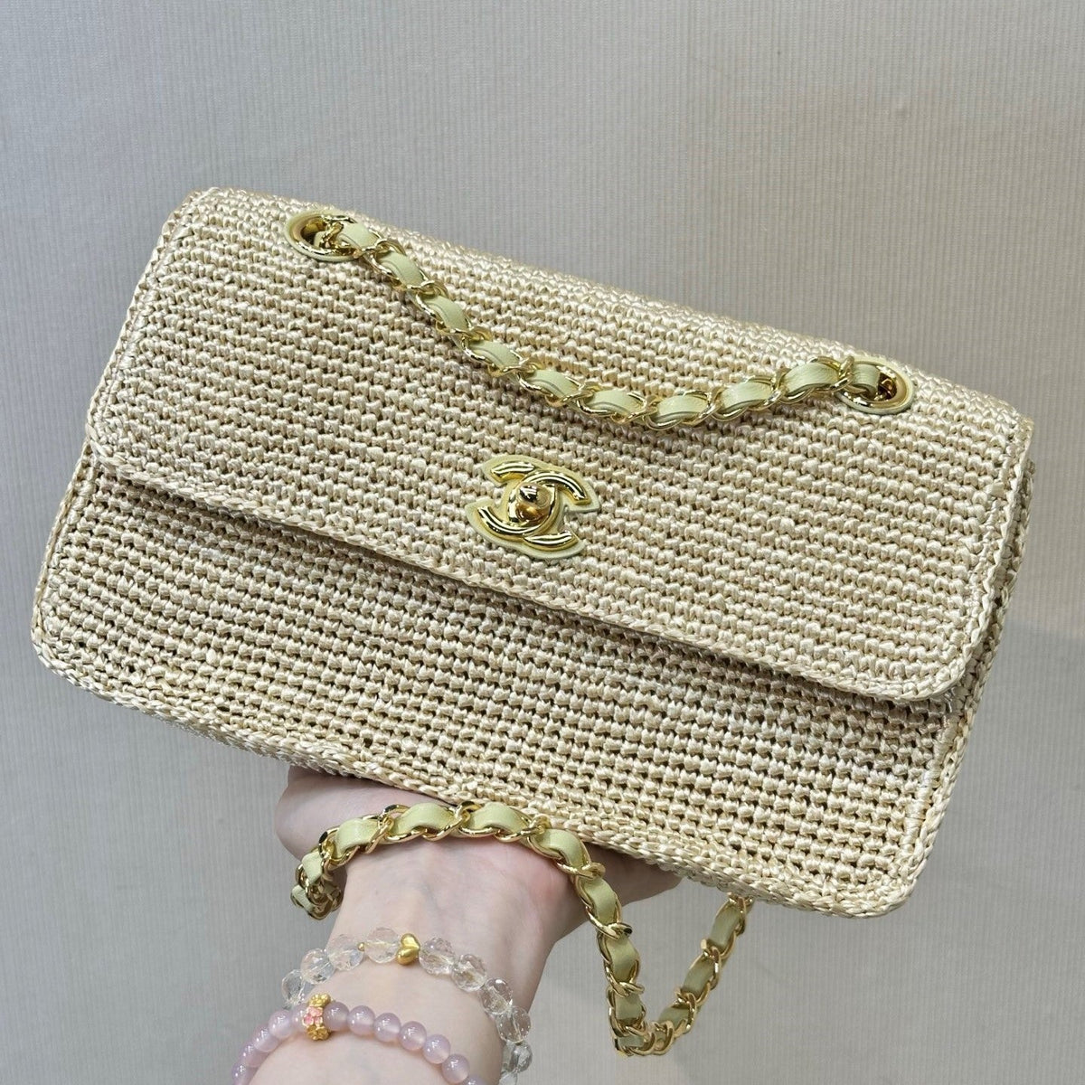 CC 26s Coco Beach Flap Bag Beige Raffia 143487