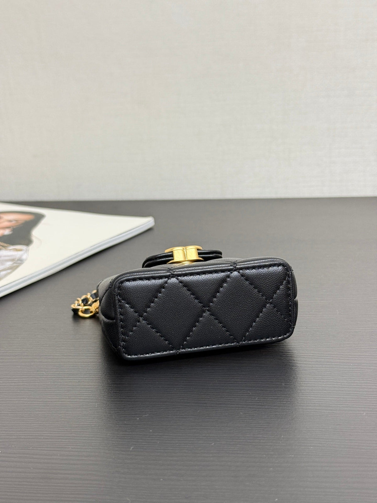 CC Mini Kelly Bag Charm Black Lambskin
