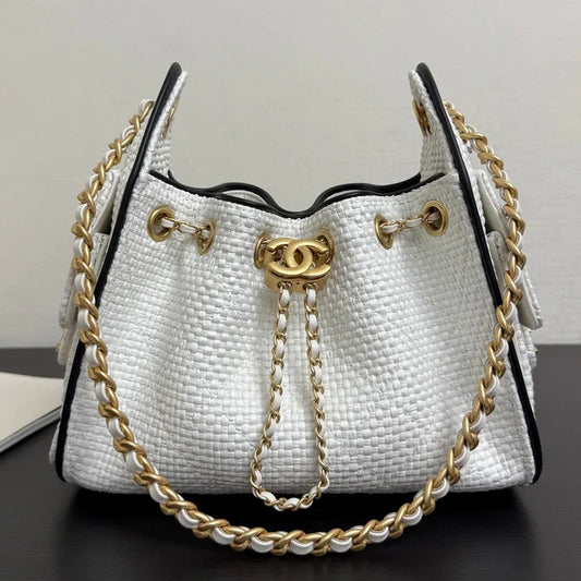 Chanel 2026 Hobo Bag 22cm White Black Woven Leather