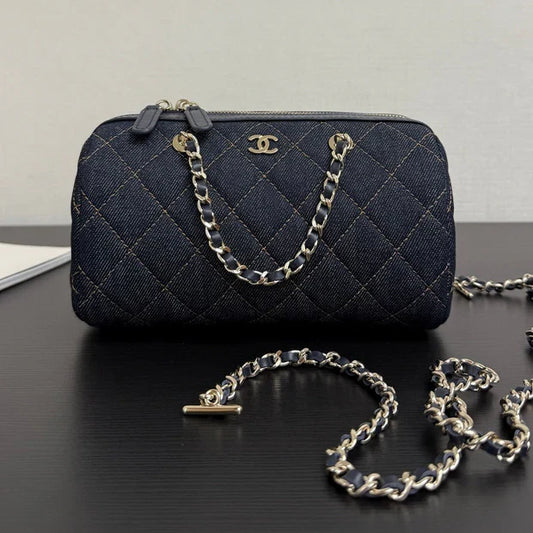 Chanel 2026 Bowling Bag 18.5cm Blue Denim Leather