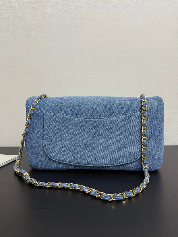 Chanel 2026 Flap Bag Blue Gold Denim