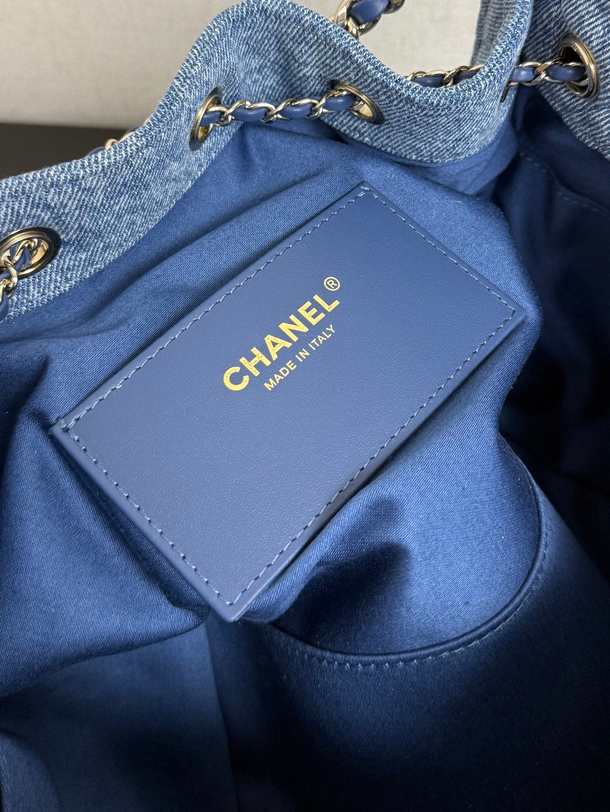 CC 26A Drawstring Bucket Bag 30cm Blue Washed Denim