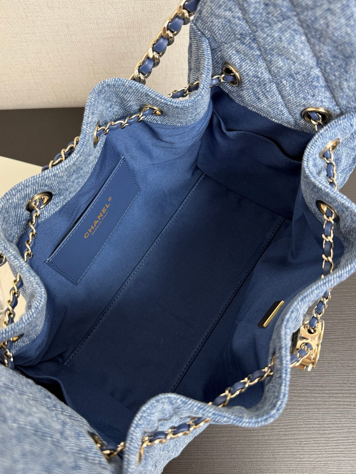 CC 26A Drawstring Bucket Bag 30cm Blue Washed Denim