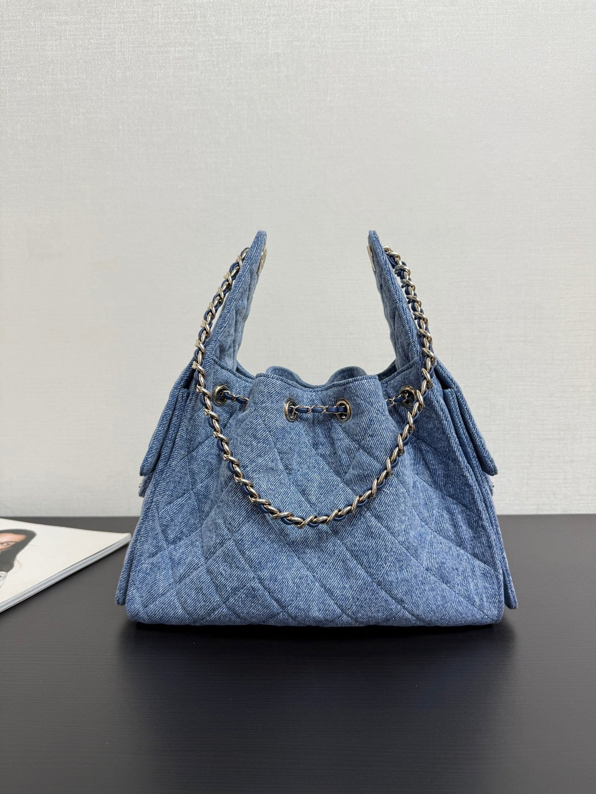 CC 26A Drawstring Bucket Bag 30cm Blue Washed Denim