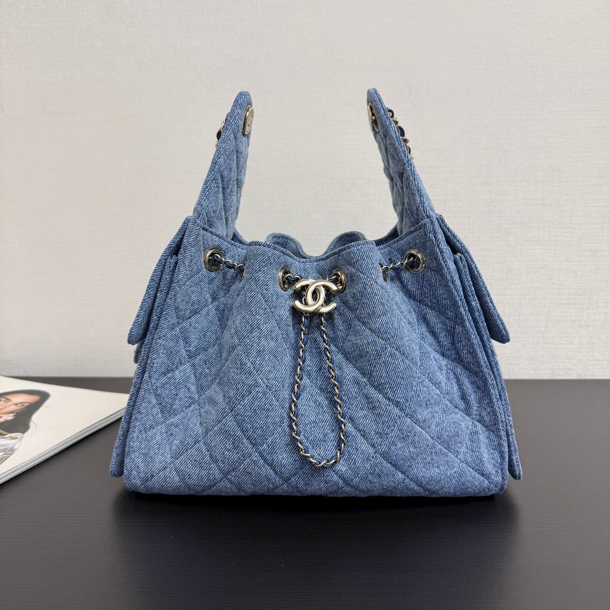 CC 26A Drawstring Bucket Bag 30cm Blue Washed Denim