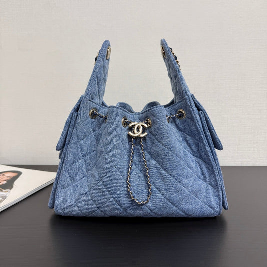 CC 26A Drawstring Bucket Bag 30cm Blue Washed Denim