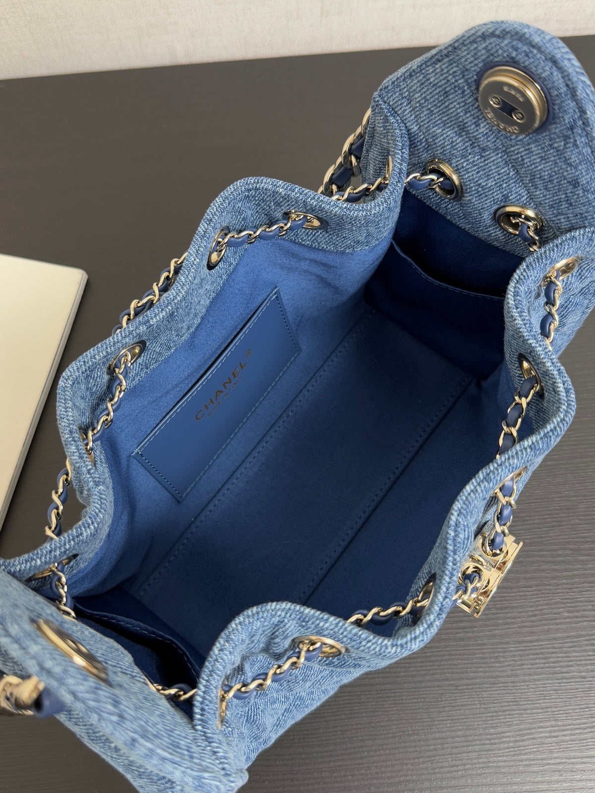 CC 26A Drawstring Bucket Bag 22cm Blue Washed Denim