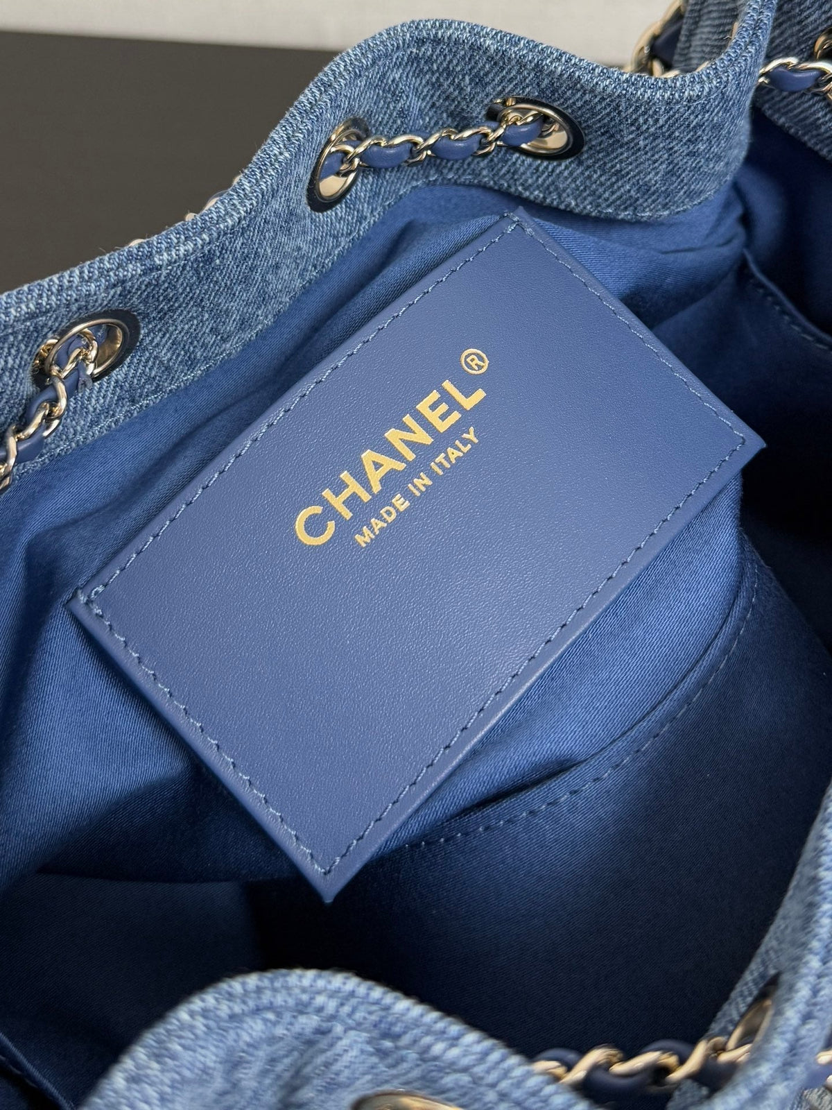 CC 26A Drawstring Bucket Bag 22cm Blue Washed Denim