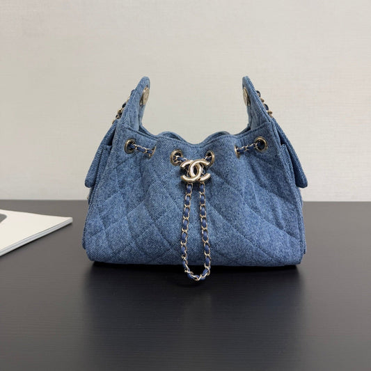 CC 26A Drawstring Bucket Bag 22cm Blue Washed Denim