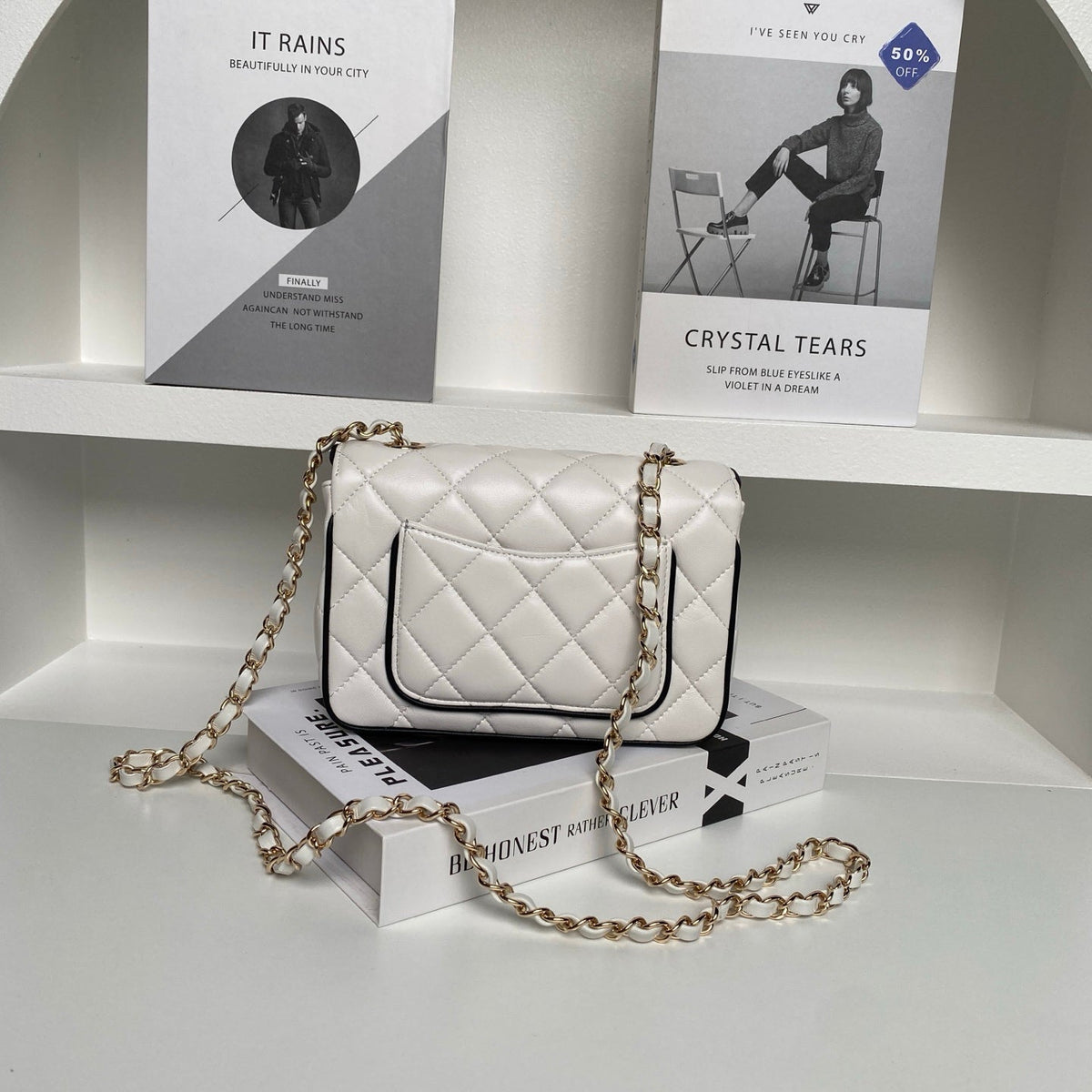 CC Mini Graphic Frame Flap Bag White Lambskin