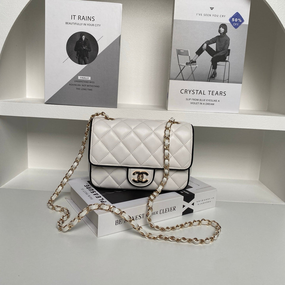 CC Mini Graphic Frame Flap Bag White Lambskin