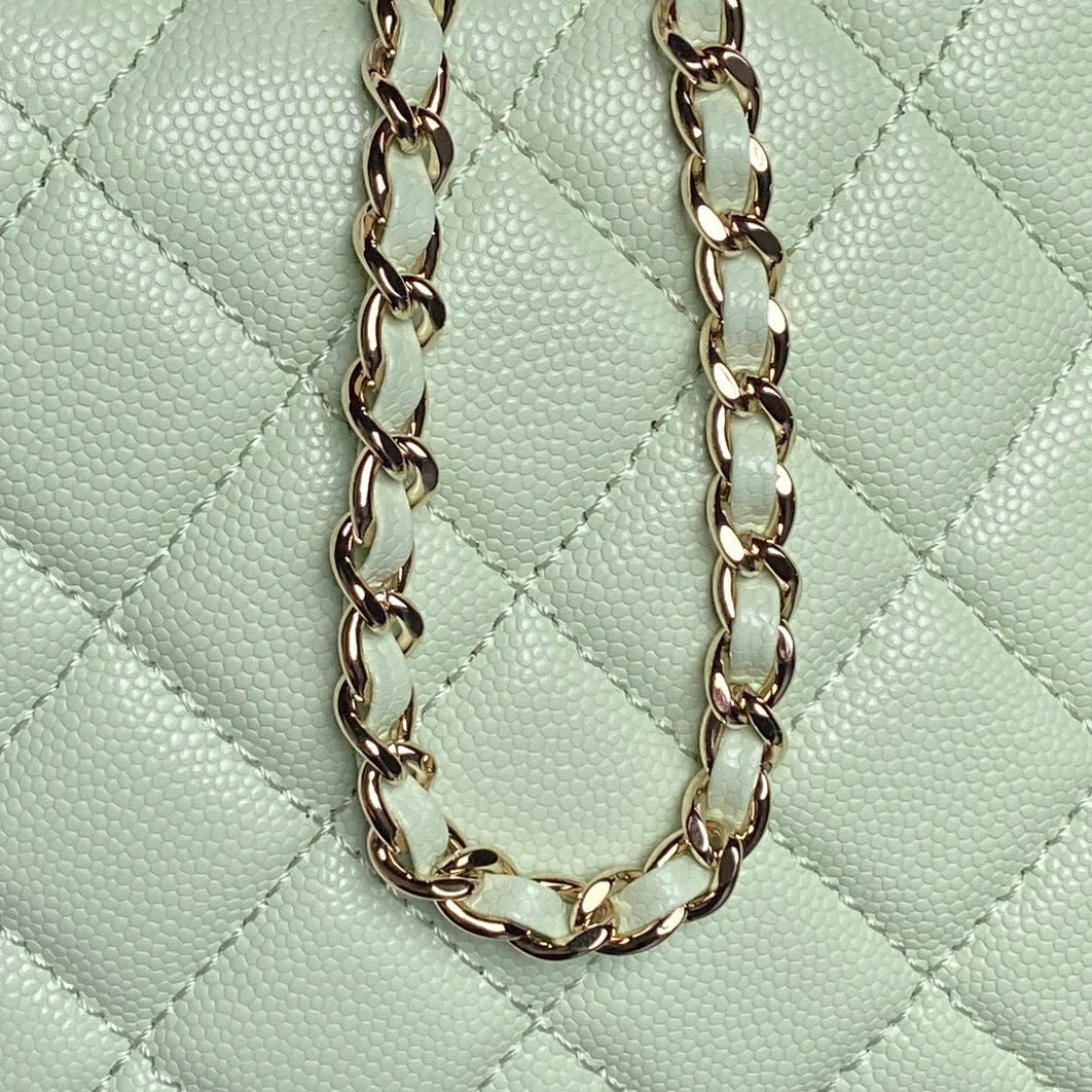 CC Coco Crush Handle Lunch Bag Light Green Caviar Leather