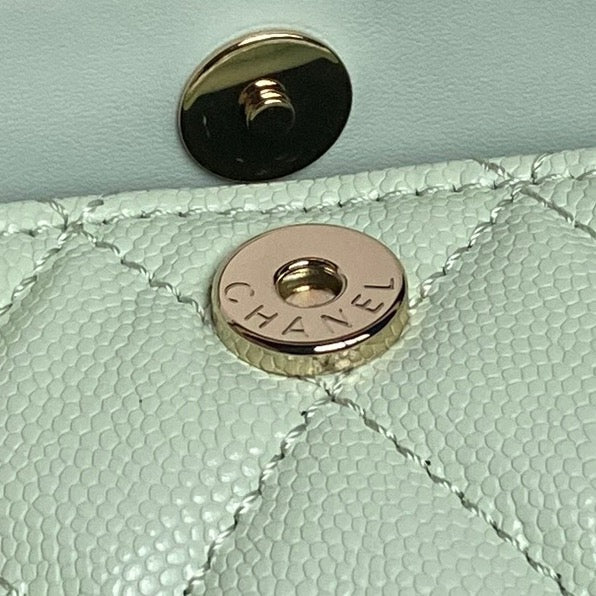 CC Coco Crush Handle Lunch Bag Light Green Caviar Leather