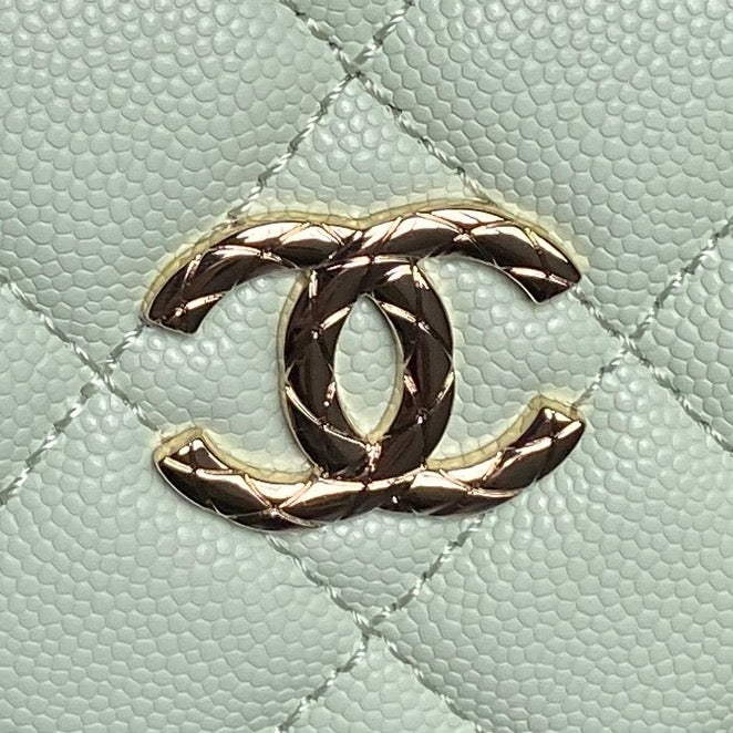CC Coco Crush Handle Lunch Bag Light Green Caviar Leather