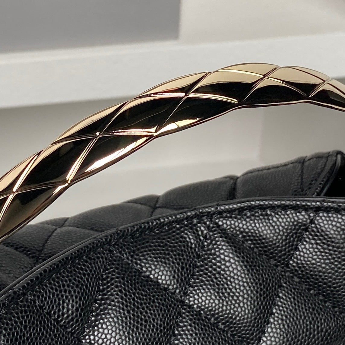 CC Coco Crush Handle Lunch Bag Black Caviar Leather
