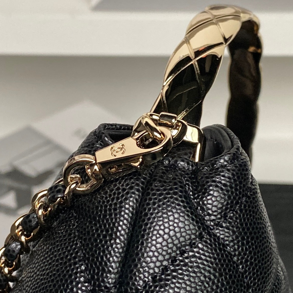 CC Coco Crush Handle Lunch Bag Black Caviar Leather
