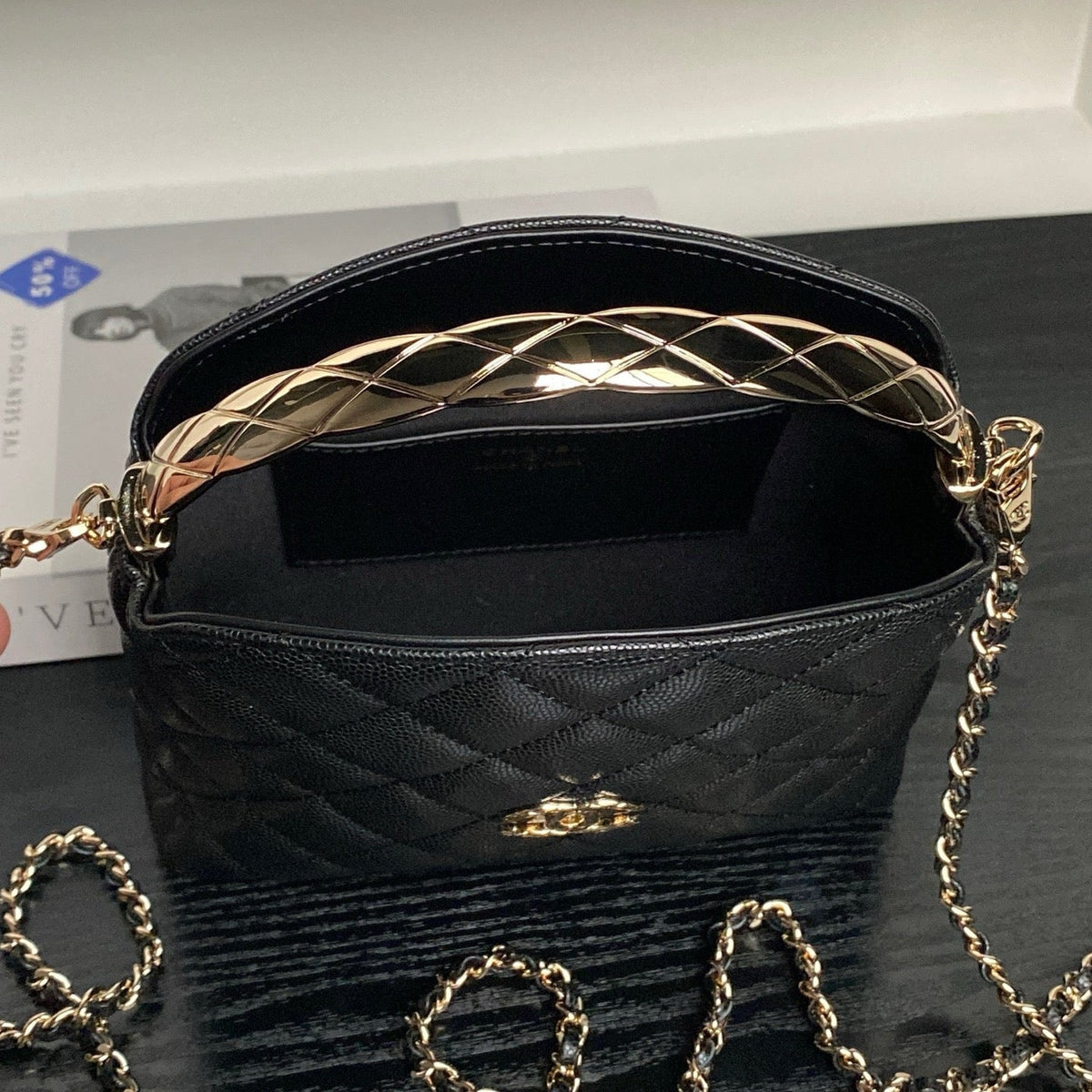 CC Coco Crush Handle Lunch Bag Black Caviar Leather