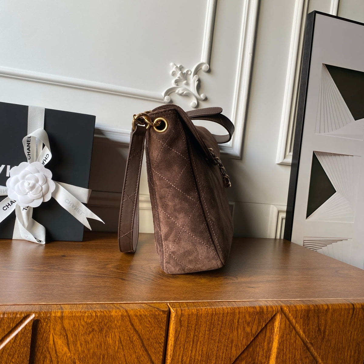 CC 26C Messenger Bag Coffee Brown Quited Suede