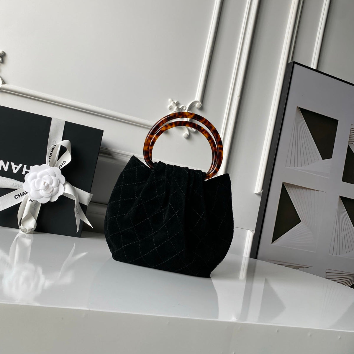 CC 26 Pouch Large Black Tortoiseshell Suede 286192